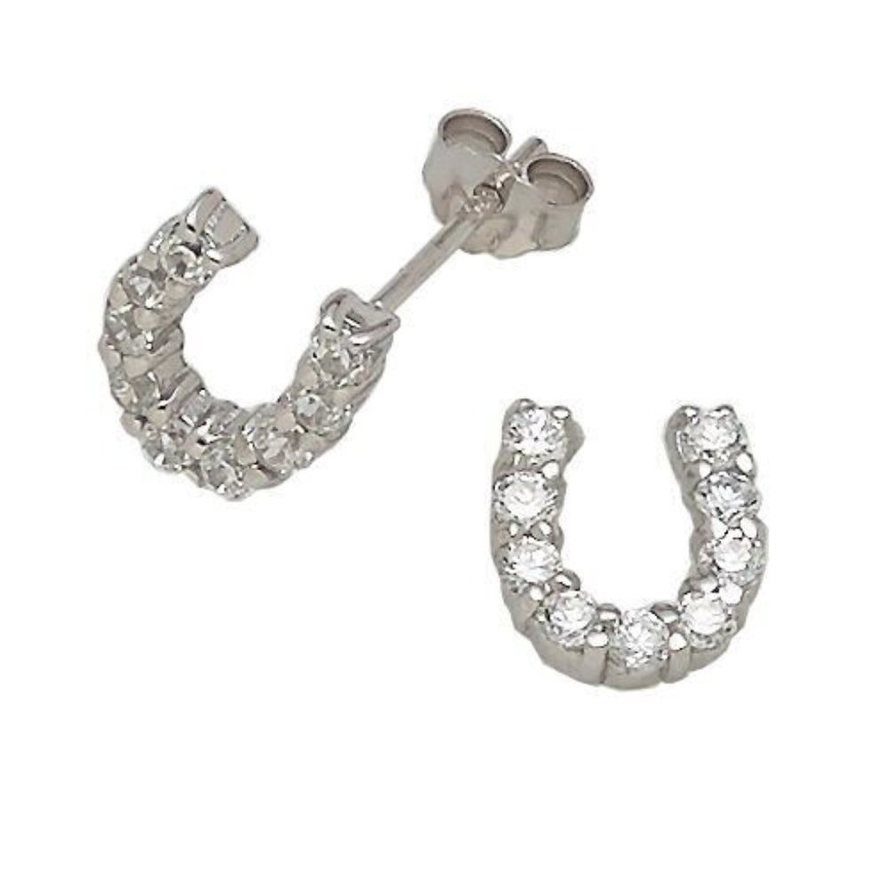 CZ Sterling Silver HORSESHOE Post Earrings Equestrian Gift Horse Show‎ Bling
